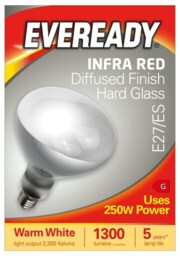 Eveready Infra-Red Heater Lamp Bulb E27 1300lm 250W 2700K - Pack of 1