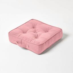 Homescapes Rajput Ribbed Cotton Floor Cushion Pink Pink 40 x 40 cm
