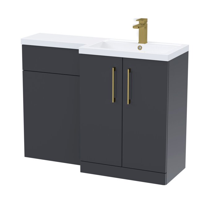 Balterley Right-Hand Bathroom Vanity and WC Unit Combination with Basin, with Handles Grey Satin Soft Black