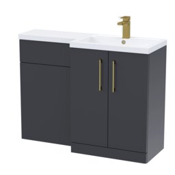 Balterley Right-Hand Bathroom Vanity and WC Unit Combination with Basin, with Handles Grey Satin Soft Black