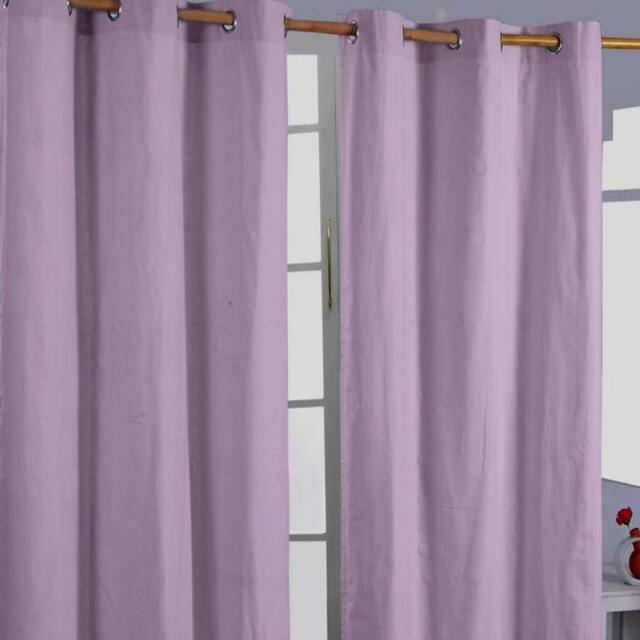 Homescapes Cotton Plain Mauve Ready Made Eyelet Curtain Pair - 137 x 182 cm Purple Mauve