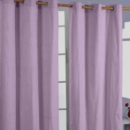 Homescapes Cotton Plain Mauve Ready Made Eyelet Curtain Pair - 137 x 182 cm Purple Mauve