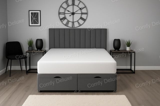 Foot Lift Grey Apollo Plush Velvet Ottoman 3ft Single Bed with Memory Mattress and Headboard