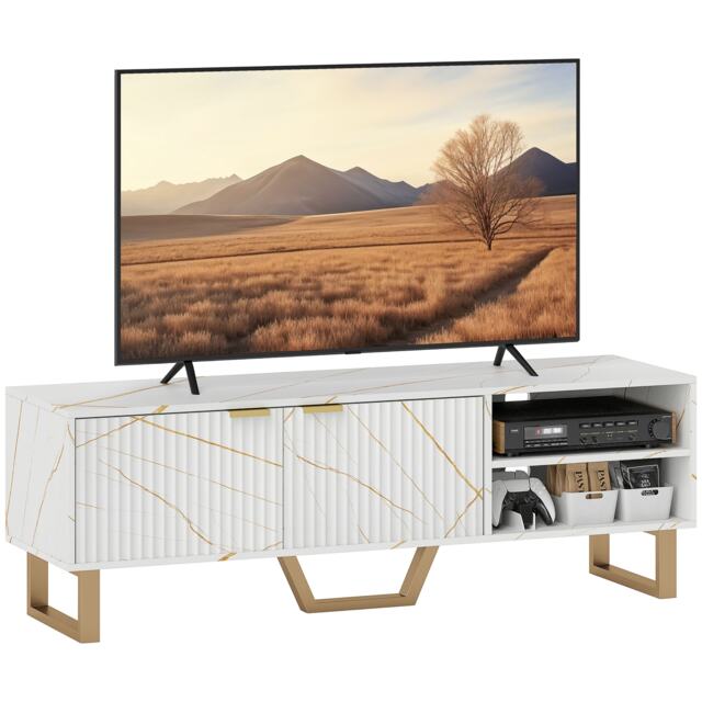 HOMCOM TV Unit, TV Stand Cabinet with Shelves and Storage Cupboard, White White 1