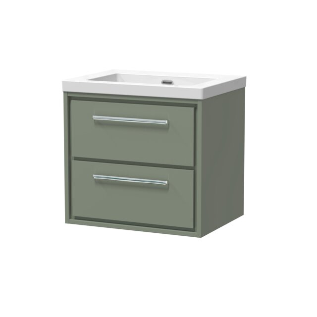 Balterley Modern Bathroom 2 Soft Close Drawer Wall Hung Vanity Unit Fireclay Basin Green Reed Green 1