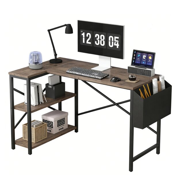 MCC Direct Corner Computer Desk L Shaped Desk With Shelves Home Office Table 100cm