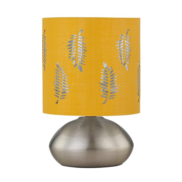 Jenson - Brushed Chrome Touch Table Lamp with Ochre Fern Shade