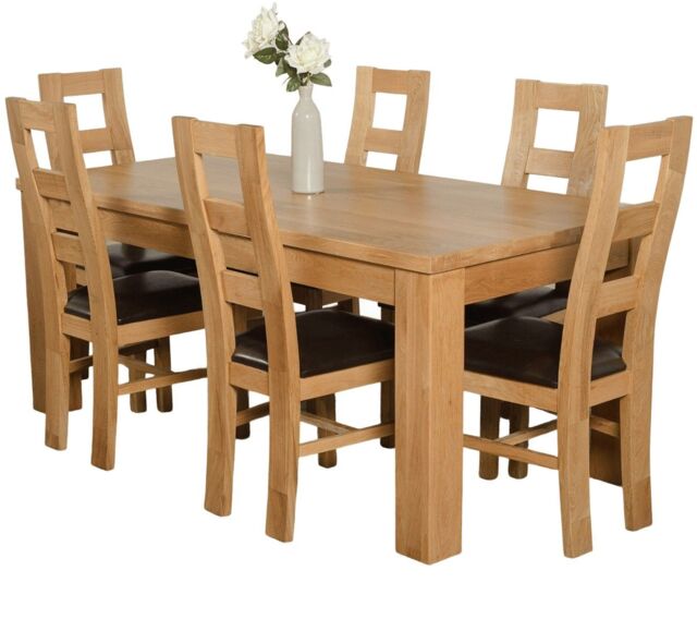 Dakota 182 x 92cm Oak Large Dining Table and 6 Yale Chairs Brown Brown