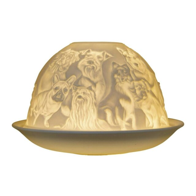 Nordic Lights Tealight Porcelain Candle Shade and Plate Dogs