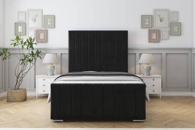 "Sloomy California Black Plush Bed Frame With 50"" Upholstered Headboard 5' King"