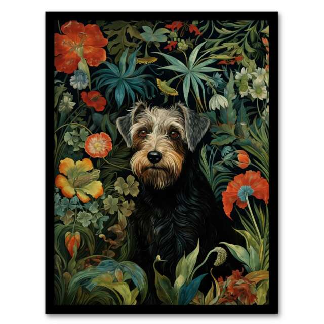 Border Terrier Dog On Elegant Wildflower Black Framed Wall Art Print A4