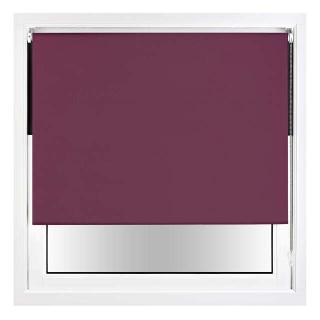 Blackout Roller Blind 155cm Wide x 210cm Long Metal Fittings Purple Aubergine