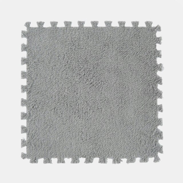 OHS 9 Pack Teddy Fleece Interlocking Flooring Carpet Rug Tiles, 30x30cm - Grey