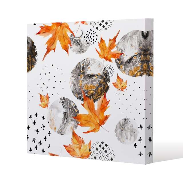 Maple Leaves & Marbled Circles (Canvas Print) / 77 x 77 x 4cm Multi