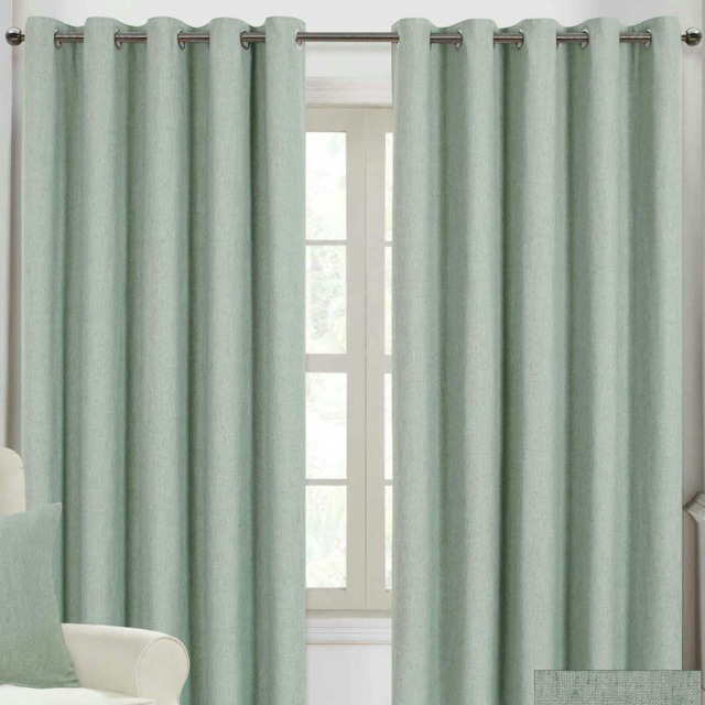 Homescapes Duck Egg Blue Linen Eyelet Lined Curtain Pair - 66 x 72 Inches Blue Duck Egg Blue