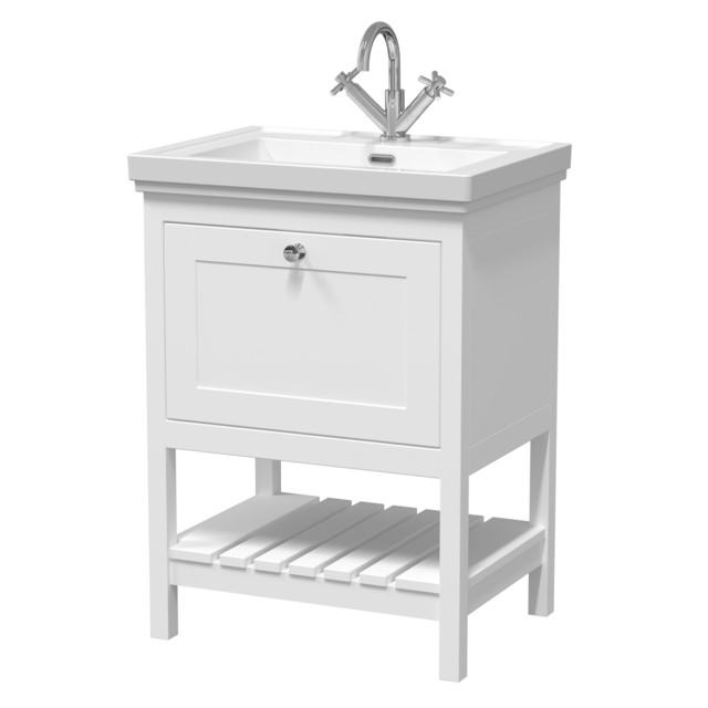 Balterley Rye Bathroom Floor Standing 1 Drawer Vanity & 1 Tap Hole Basin White Pure White