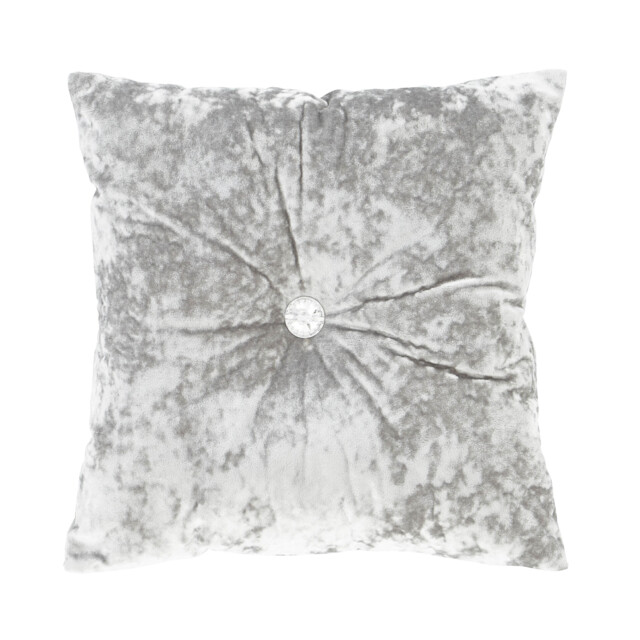 Catherine Lansfield Crushed Velvet Diamante Cushion Silver Silver Grey 45x45cm