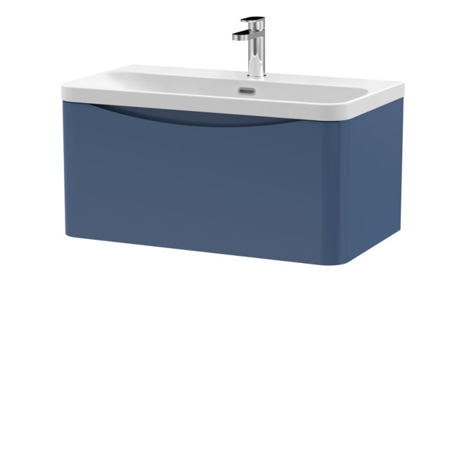 Balterley Arch Modern Bathroom Wall Hung 1 Drawer Vanity Unit & Ceramic Basin Blue Satin Blue