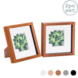 "Nicola Spring 8 x 8"" Photo Frames - Dark Wood/White Mount - 3D Picture Frame Box Portrait Display Case (22.5 x 22.5cm) Set of 2"