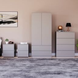 Vida Designs Denver 4 Piece Bedroom Set (2 Drawer Large Bedside Chest x2, 4 Drawer Chest, 2 Door 2 Drawer Wardrobe), Grey Grey Grey L 4