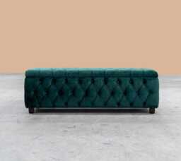90cm Riga Ottoman Storage Box with Wooden Legs, Emerald Green Velvet Upholstered Chesterfield Storage Ottoman Box