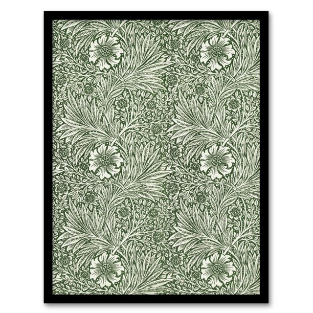 "Marigold Flower Green Pattern Vintage Framed Wall Art Print W. Morris 12x16"""