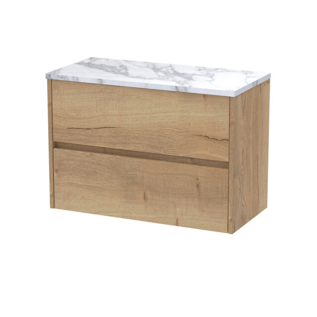 Balterley Chartley Contemporary 2 Drawer Wall Hung Vanity Unit with Laminate Worktop, Autumn Oak, 800mm