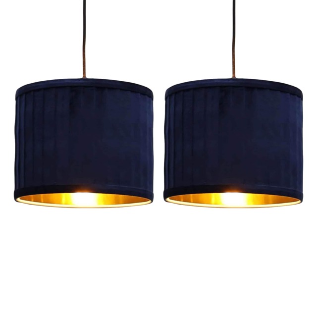 Set of 2 Sundance - Navy Blue Pleated 25cm Lamp Shades with Gold Inner Blue Navy velvet with gold cardboard inner detail 2