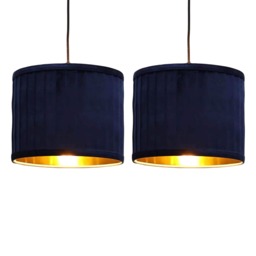 Set of 2 Sundance - Navy Blue Pleated 25cm Lamp Shades with Gold Inner Blue Navy velvet with gold cardboard inner detail 2