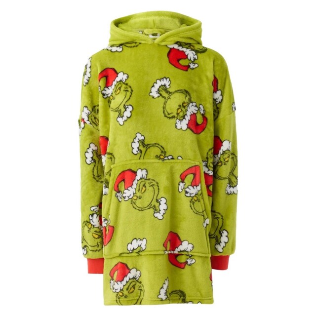 The Grinch Unisex Adult Sherpa Fleece Oversized Christmas Hoodie Blanket Green Green/Red One Size 1