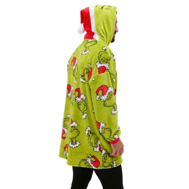 The Grinch Unisex Adult Sherpa Fleece Oversized Christmas Hoodie Blanket Green Green/Red One Size 1