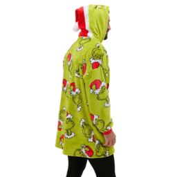 The Grinch Unisex Adult Sherpa Fleece Oversized Christmas Hoodie Blanket Green Green/Red One Size 1