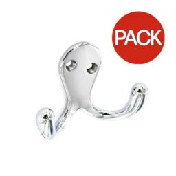 Securit Double Coat Hook (Pack of 2) - Silver - 70mm