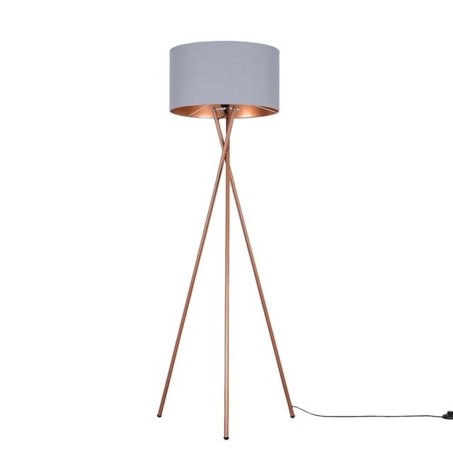 ValueLights Camden Copper Tripod Floor Lamp Grey Copper Shade and Bulb