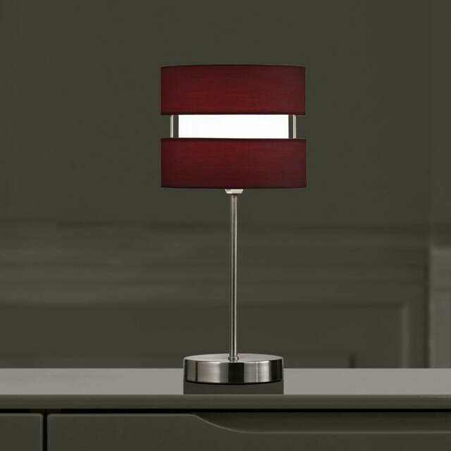 Table Lamp with Layer Fabric Light Shade in Wine Red