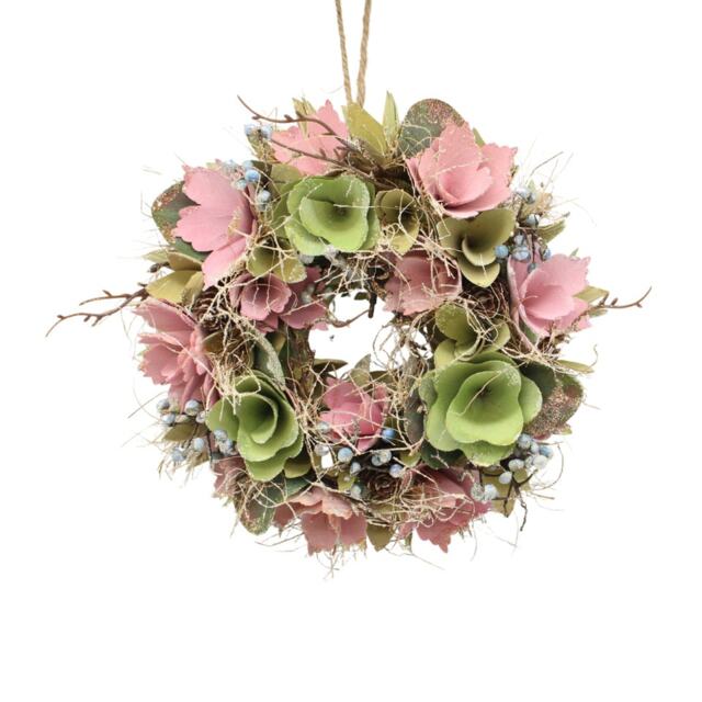 Hanging Door Wreath Round Spring Easter Christmas Wall Decor Traditional Festive Multi Pink & Green Twigs 25cm 1