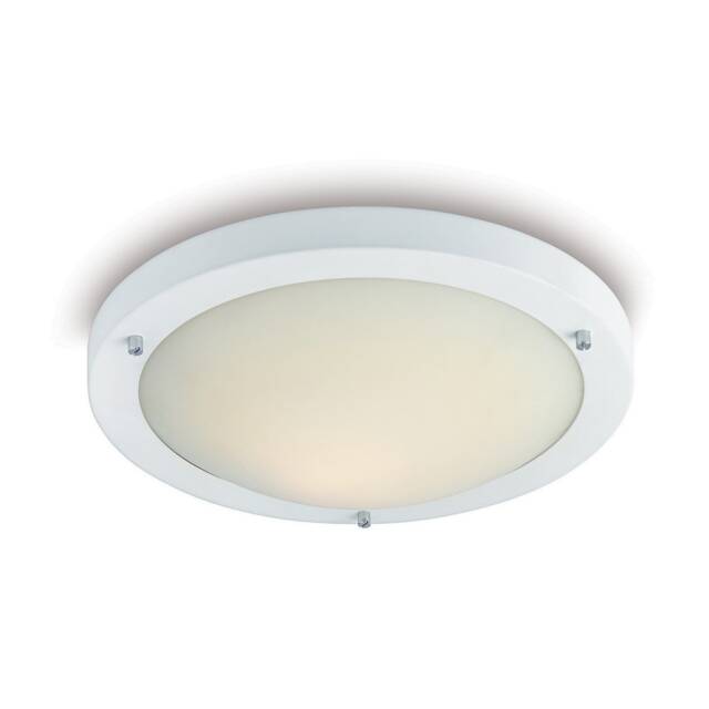 Rondo 1 Light Flush Ceiling Light Matt White, Opal Glass IP54, E27
