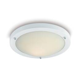 Rondo 1 Light Flush Ceiling Light Matt White, Opal Glass IP54, E27