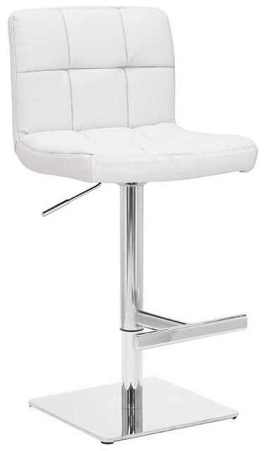 Allegro Signature Real Leather Adjustable Swivel Bar Stool with Square Base & Chrome Frame White