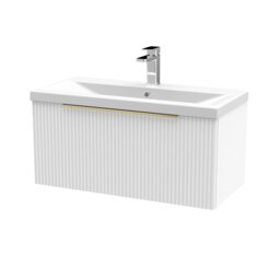 Balterley Fluted Front Wall Hung 1-Drawer Bathroom Vanity Unit with 1 Tap Hole Basin, Handles White Satin White
