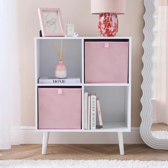 OHS 2 Pack Folding Storage Cubes Soft Matte Velvet Collapsible Home Modern Storage Organiser Space Saving Square Ottoman Boxes Pink Blush Pink