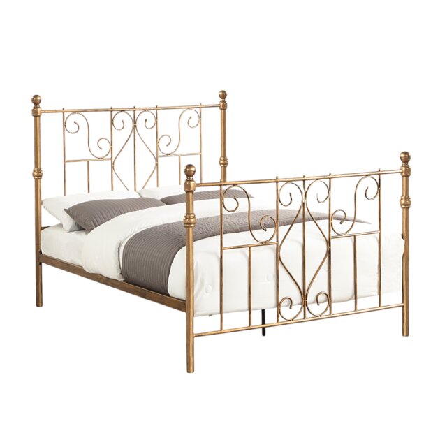 Belgravia Victorian Style Distressed Antique Brass Effect Metal Bed Frame Bronze Antique Brass Double