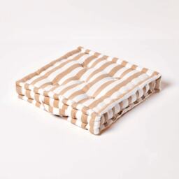 Homescapes Cotton Beige Thick Stripe Floor Cushion - 40 x 40 cm Cream Beige 40 x 40 cm