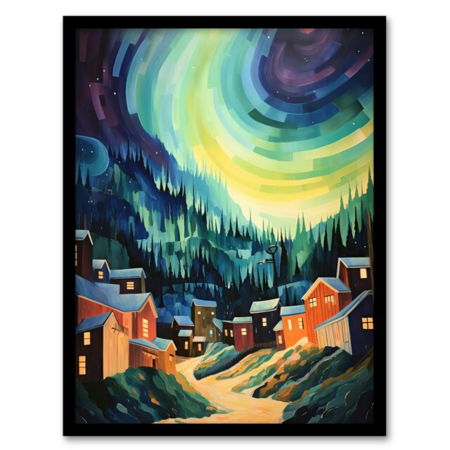 Northern Lights Over Dawson City Yukon Home Decor Black Framed Wall Art Print A4