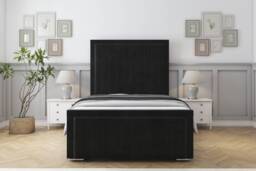 "Sloomy Pemberton Black Plush Deep-Sided Bed Frame With 50"" Upholstered Headboard 4' Small Double"