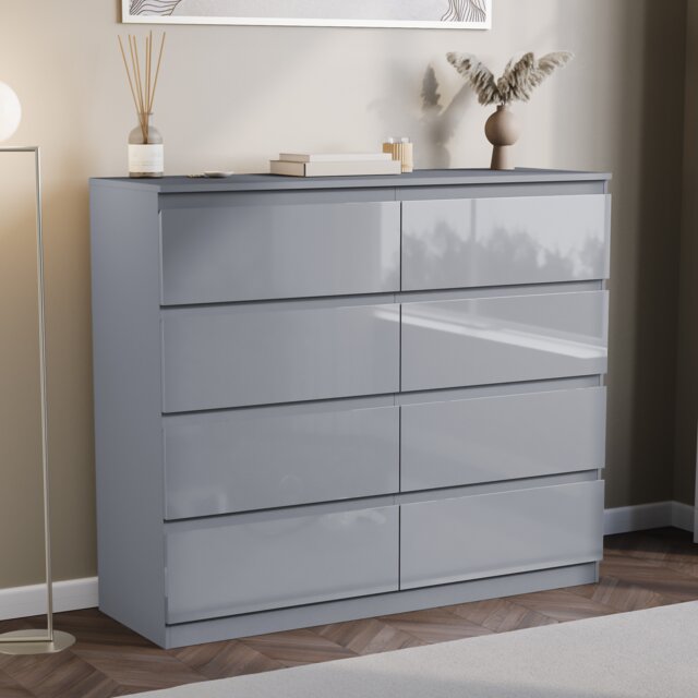 Vida Designs Glinton 8 Drawer Chest of Drawers Bedroom Storage, 100% FSC, Grey