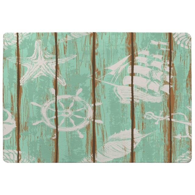 Nautical Elements On Wood Rug Multi