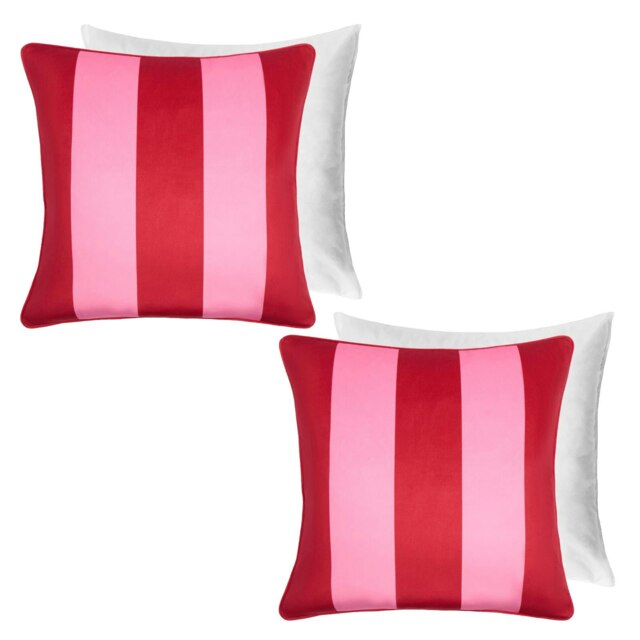 OHS 2 x Matte Velvet Stripe Filled Cushions, 45x45cm - Red/Pink Multi Red and Pink 45 x 45cm 2