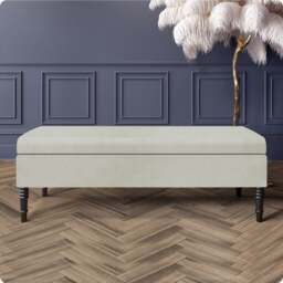 Safar Plain 120cm Ottoman Storage Bench - Plush Velvet Shoe Bench - Cream Upholstery Footstool with Storage
