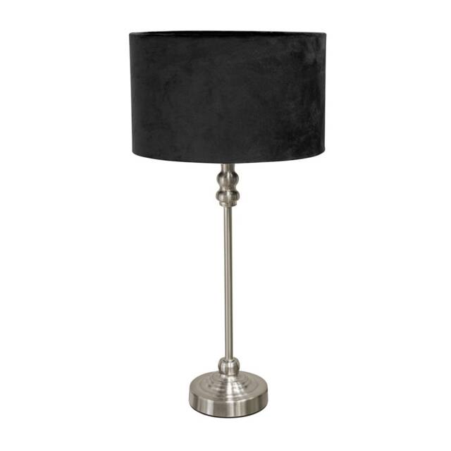 ValueLights Maggie Chrome Candlestick Table Lamp Black Velvet Shade Silver